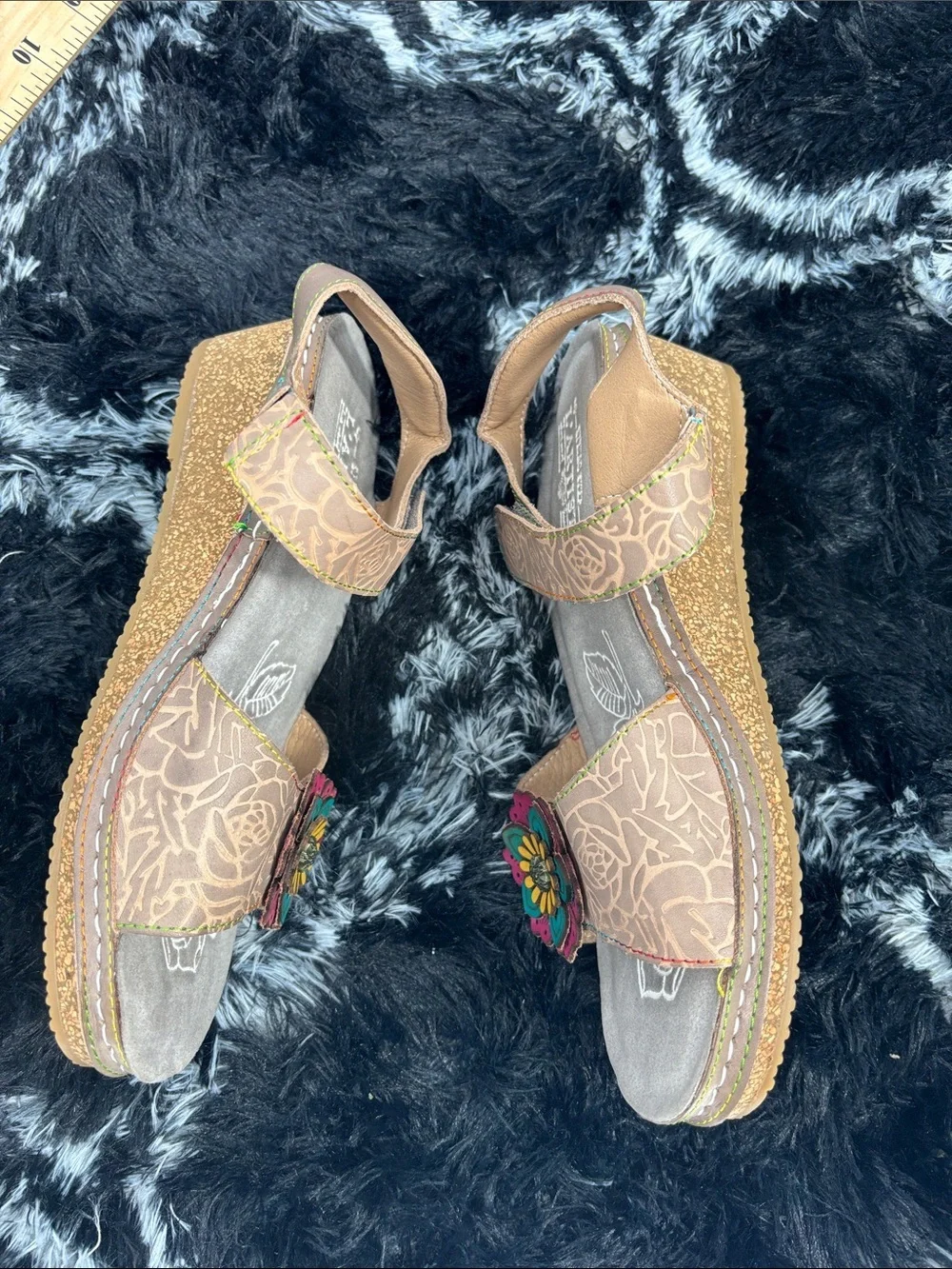 L'Artiste by Spring Step genuine leather cuteness flower wedge sandal shoes 38